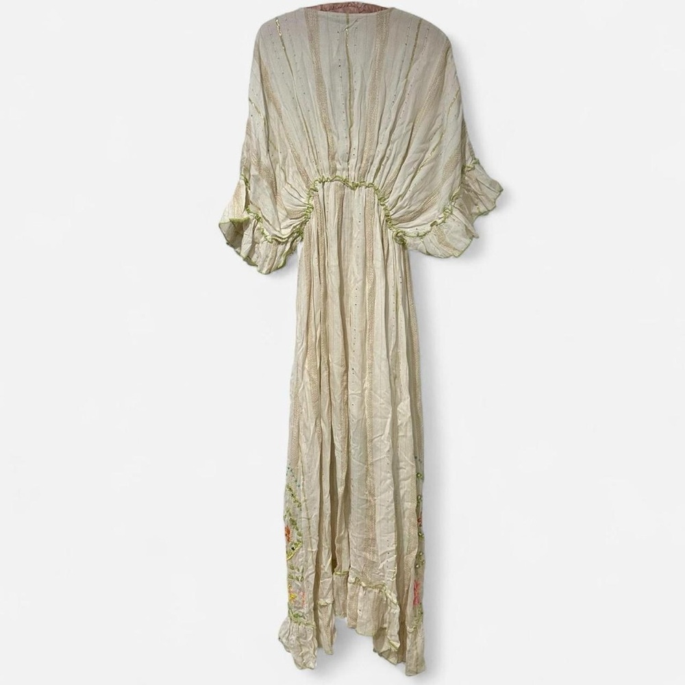 PALAK Boho Embroidered Beaded Cream Neon Detailed Maxi Dress One Size NWT - Picture 8 of 8